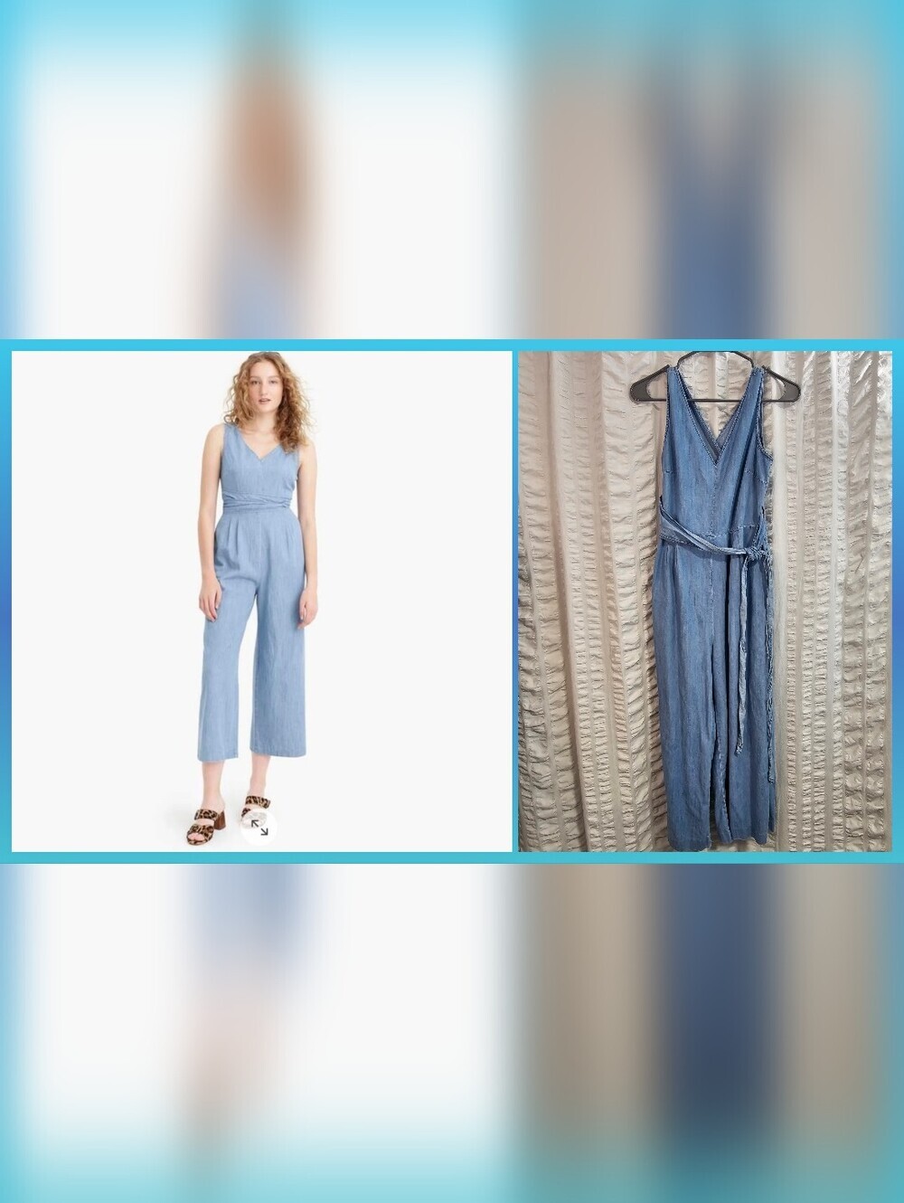 J.Crew Light Blue Wrap-tie Chambray Sleeveless Romper/Jumpsuit